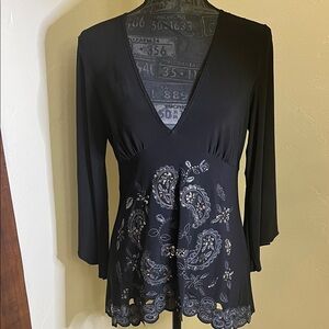 MKM Designs Black Embroidered Blouse